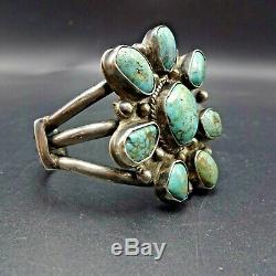 Old Pawn 1930s NAVAJO Sterling Silver NATURAL TURQUOISE Cluster Cuff BRACELET