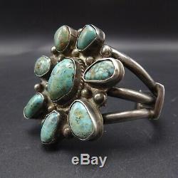 Old Pawn 1930s NAVAJO Sterling Silver NATURAL TURQUOISE Cluster Cuff BRACELET