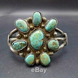 Old Pawn 1930s NAVAJO Sterling Silver NATURAL TURQUOISE Cluster Cuff BRACELET