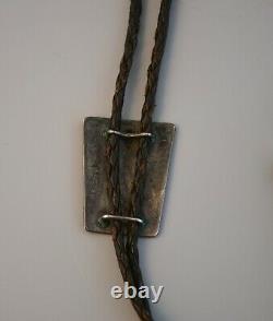 Old Pawn Early Zuni Pueblo Indian Silver Inlay Bolo Tie Rainbow Man