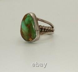 Old Pawn High Grade Natural Turquoise Navajo 900 Silver Ring Size 8. C 1920's