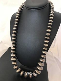 Old Pawn Native American Navajo Pearls Sterling Silver Bead Necklace Vtg
