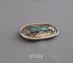 Old Pawn Navajo Indian Heavy Sterling Silver Belt Buckle Turquoise Inlay