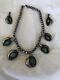 Old Pawn Navajo Royston Turquoise Squash Blossom Necklace & EARRINGS Signed