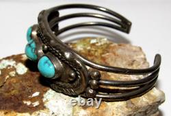 Old Pawn Navajo Turquoise Cuff Bracelet Sterling Silver Native American Vintage
