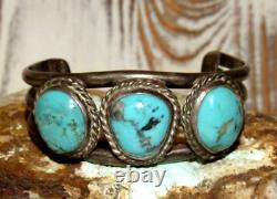 Old Pawn Navajo Turquoise Cuff Bracelet Sterling Silver Native American Vintage