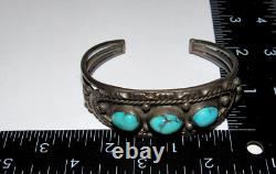 Old Pawn Navajo Turquoise Cuff Bracelet Sterling Silver Native American Vintage