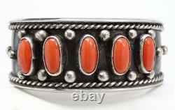 Old Pawn Silver Navajo Red Coral Cuff Bracelet