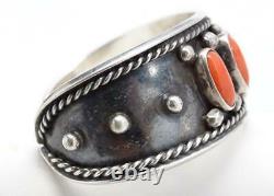 Old Pawn Silver Navajo Red Coral Cuff Bracelet