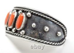 Old Pawn Silver Navajo Red Coral Cuff Bracelet