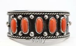 Old Pawn Silver Navajo Red Coral Cuff Bracelet