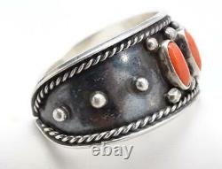 Old Pawn Silver Navajo Red Coral Cuff Bracelet