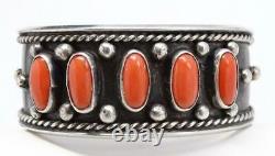 Old Pawn Silver Navajo Red Coral Cuff Bracelet