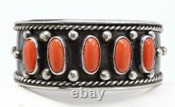 Old Pawn Silver Navajo Red Coral Cuff Bracelet