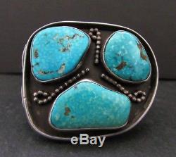 Old Pawn Vintage NAVAJO Sterling Three Large Fox Turquoise Cuff Bracelet