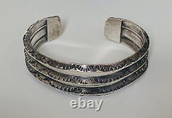 Old Pawn Vintage Navajo Sterling Silver Hand Stamped Cuff Bracelet Chunky 6.5