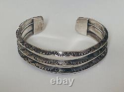 Old Pawn Vintage Navajo Sterling Silver Hand Stamped Cuff Bracelet Chunky 6.5