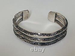 Old Pawn Vintage Navajo Sterling Silver Hand Stamped Cuff Bracelet Chunky 6.5