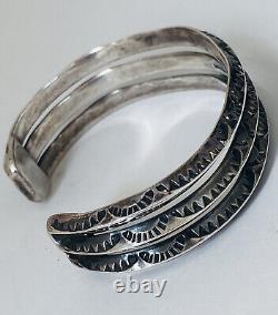 Old Pawn Vintage Navajo Sterling Silver Hand Stamped Cuff Bracelet Chunky 6.5