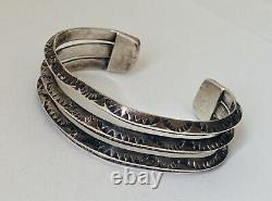 Old Pawn Vintage Navajo Sterling Silver Hand Stamped Cuff Bracelet Chunky 6.5