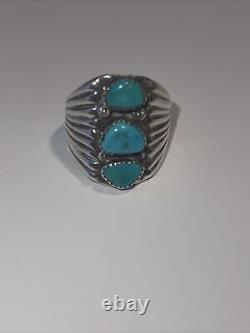 Old Pawn Vintage Navajo Turquoise, Sterling Silver Ring Size 11.75
