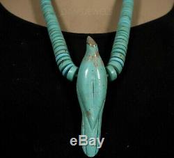 Old Pawn Vintage Navajo or Santo Domingo Rolled Natural Turquoise Bird Necklace