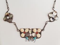 Old VTG Native American Zuni Sterling Silver Stone Shell Flower Jewelry Set