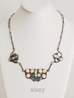 Old VTG Native American Zuni Sterling Silver Stone Shell Flower Jewelry Set