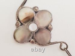 Old VTG Native American Zuni Sterling Silver Stone Shell Flower Jewelry Set