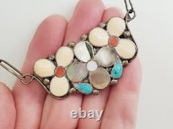 Old VTG Native American Zuni Sterling Silver Stone Shell Flower Jewelry Set