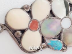 Old VTG Native American Zuni Sterling Silver Stone Shell Flower Jewelry Set