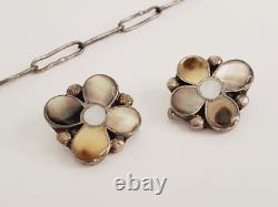 Old VTG Native American Zuni Sterling Silver Stone Shell Flower Jewelry Set