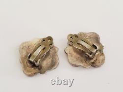 Old VTG Native American Zuni Sterling Silver Stone Shell Flower Jewelry Set