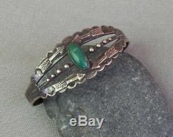 Old Vintage Fred Harvey Era Silver Green Turquoise Cuff Bracelet with Arrows