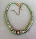 Old Vintage Graduated Green Turquoise Heishi Necklace w Big Brass Stamped Bead