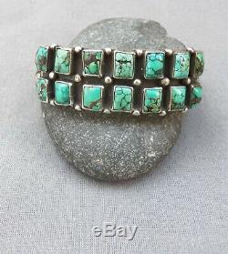 Old Vintage Heavy Native American 2 Row #8 Squared Turquoise Cuff Bracelet