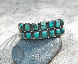 Old Vintage Heavy Native American 2 Row #8 Squared Turquoise Cuff Bracelet