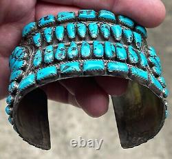 Old Vintage NAVAJO / ZUNI Sterling Silver Turqouise Cluster Cuff Bracelet
