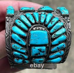 Old Vintage NAVAJO / ZUNI Sterling Silver Turqouise Cluster Cuff Bracelet