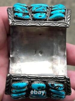Old Vintage NAVAJO / ZUNI Sterling Silver Turqouise Cluster Cuff Bracelet