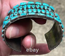 Old Vintage NAVAJO / ZUNI Sterling Silver Turqouise Cluster Cuff Bracelet