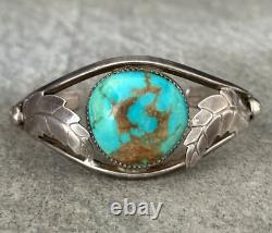 Old Vintage Native American Navajo BIG Turquoise GEM CARINATED Sterling Bracelet