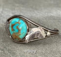 Old Vintage Native American Navajo BIG Turquoise GEM CARINATED Sterling Bracelet