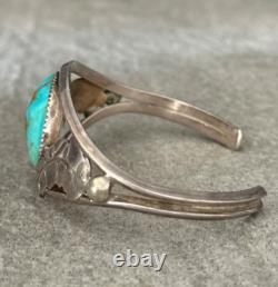 Old Vintage Native American Navajo BIG Turquoise GEM CARINATED Sterling Bracelet
