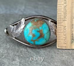 Old Vintage Native American Navajo BIG Turquoise GEM CARINATED Sterling Bracelet
