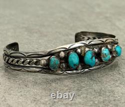 Old Vintage Native American Navajo HAND CUT Turquoise Sterling Bracelet 6.75 in