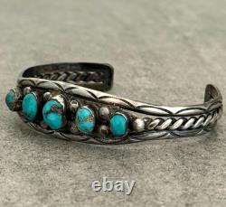 Old Vintage Native American Navajo HAND CUT Turquoise Sterling Bracelet 6.75 in