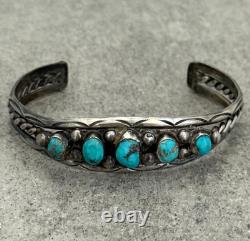 Old Vintage Native American Navajo HAND CUT Turquoise Sterling Bracelet 6.75 in