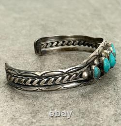 Old Vintage Native American Navajo HAND CUT Turquoise Sterling Bracelet 6.75 in