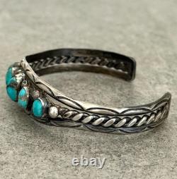 Old Vintage Native American Navajo HAND CUT Turquoise Sterling Bracelet 6.75 in